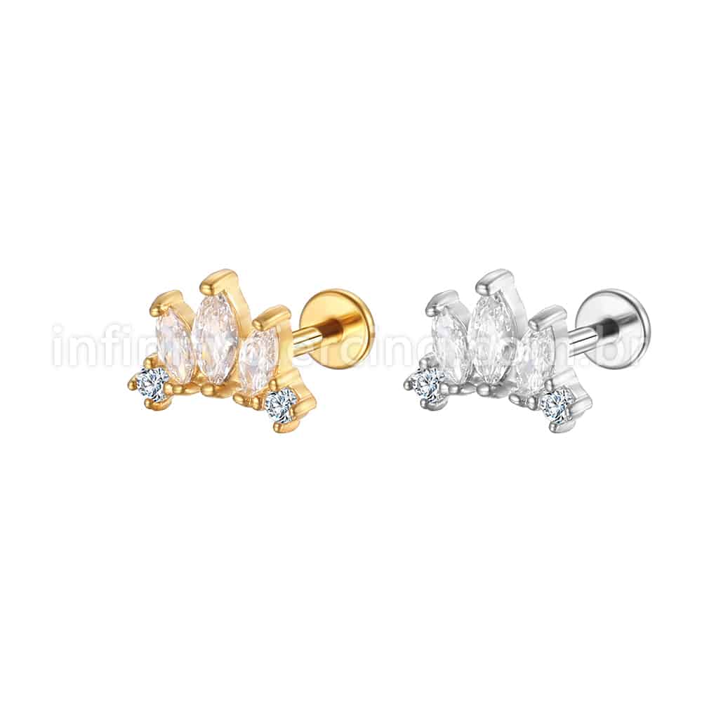 Piercing Labret Aço Cirúrgico Detalhes 5 Zircônias
